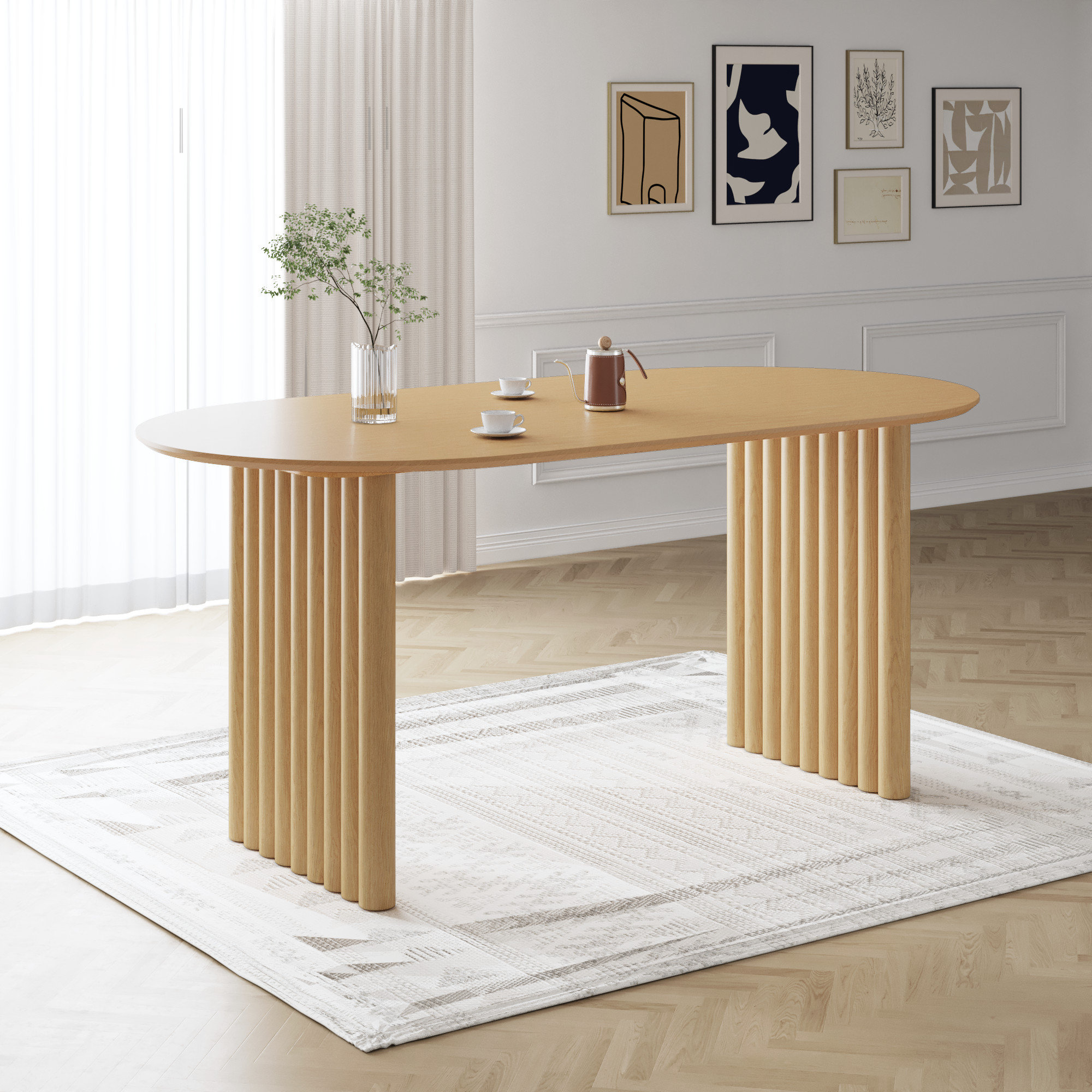 Latitude Run® 30"H Oval Wood Dining Table Double Pedestal Kitchen Table ...